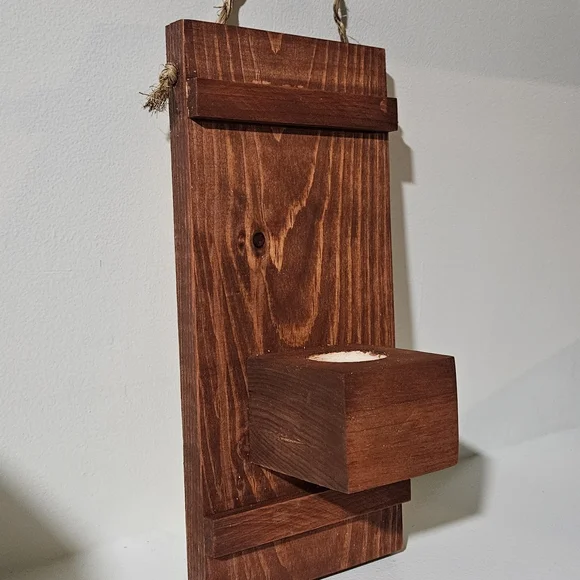 Rustic Handmade Wooden Wall Sconce - Picture 5 of 5